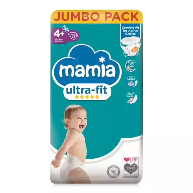 Mamia Ultra Fit Dydis 4+ (10-15kg) - 78 vnt