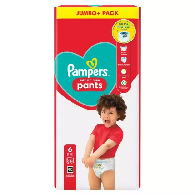 Pampers Baby Dry Nappy Pants Dydis 6 (14-19 kg) - 54 vnt 