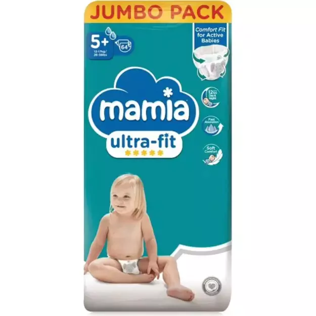 Mamia Ultra Fit Dydis 5+ (12-17 kg) - 64 vnt - 11€ (0.17€/vnt)