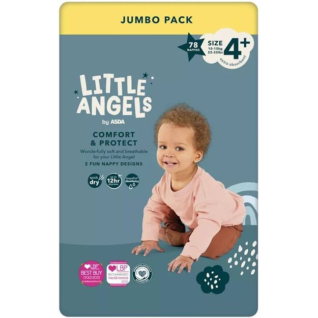 Asda Little Angels Comfort & Protect Dydis 4+ (10-15 kg) - 78 vnt