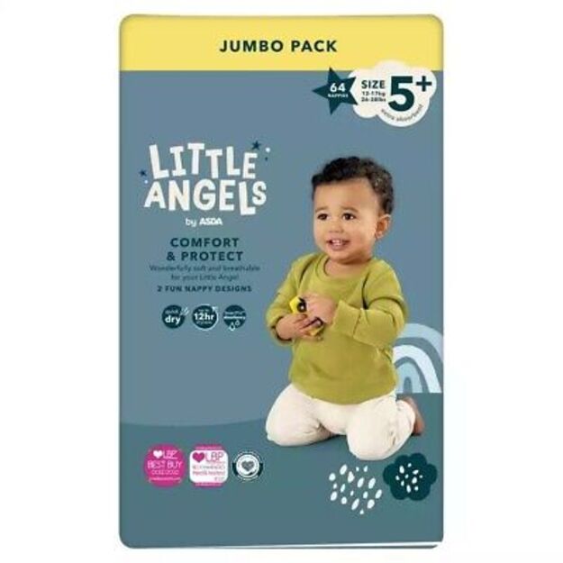 Asda Little Angels Comfort & Protect Dydis 5+ (12-17 kg) - 64 vnt