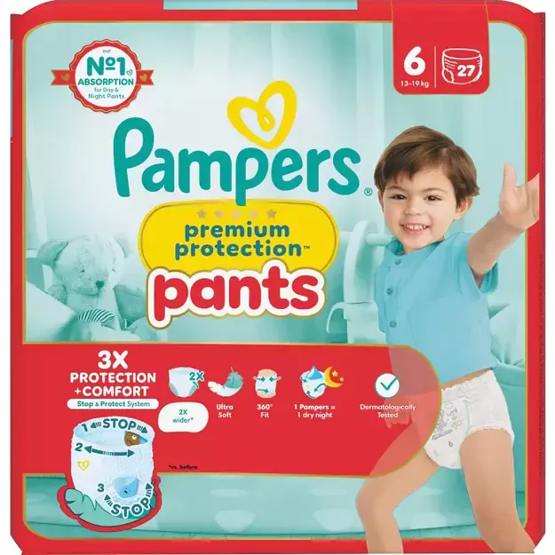 Pampers Premium Protection Pants Dydis 6 (15+ kg) - 27vnt