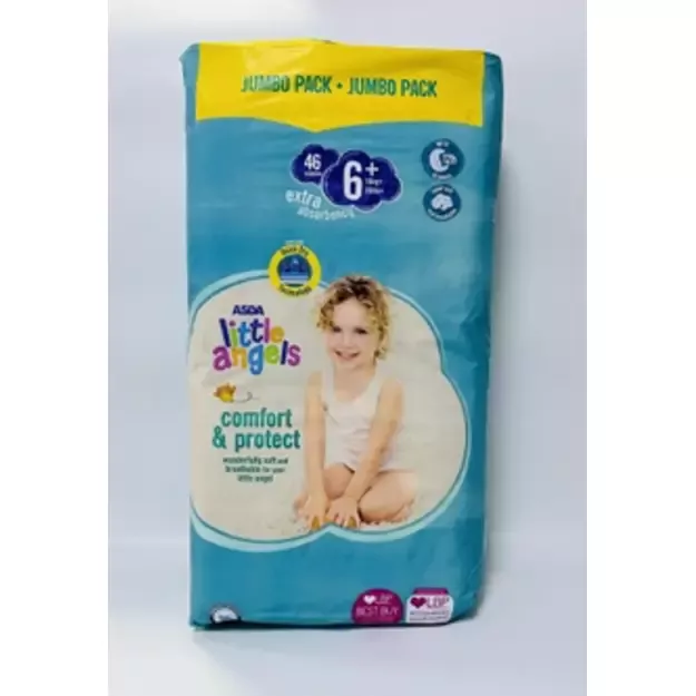 Asda Little Angels Comfort & Protect Dydis 6+ (16+ kg) - 46vnt