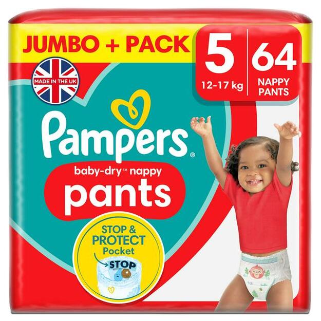 Pampers Baby Dry Nappy Pants Dydis 5 (12-17 kg) - 64 vnt