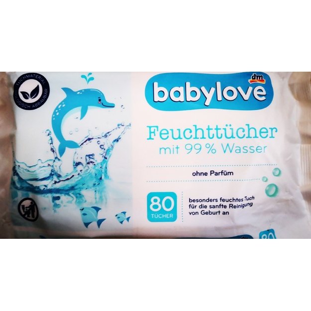 Drėgnos servetėlės Babylove 99% vandens (80vnt.)	