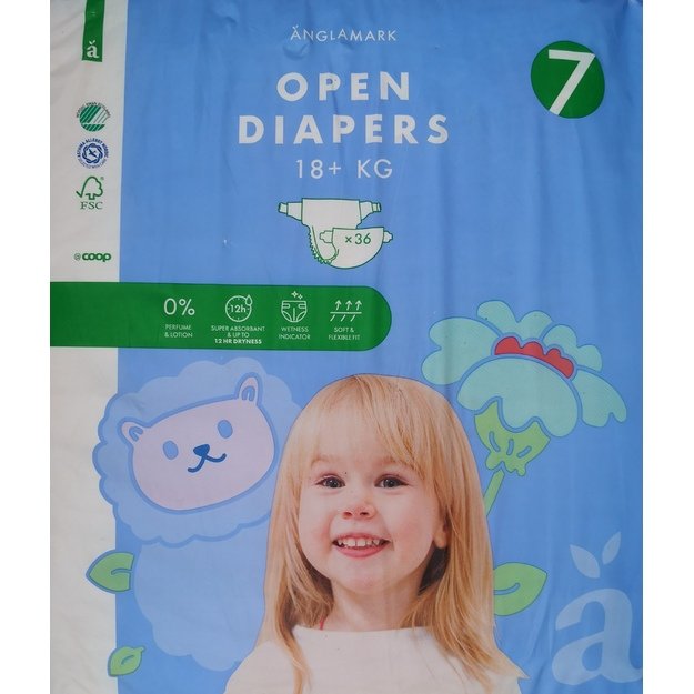 Coop Anglamark Open Diapers Dydis 7 (18+ kg) - 36 vnt