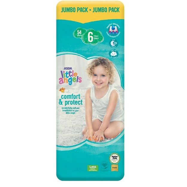 Asda Little Angels Comfort & Protect Dydis 6 (13-18 kg) - 54 vnt