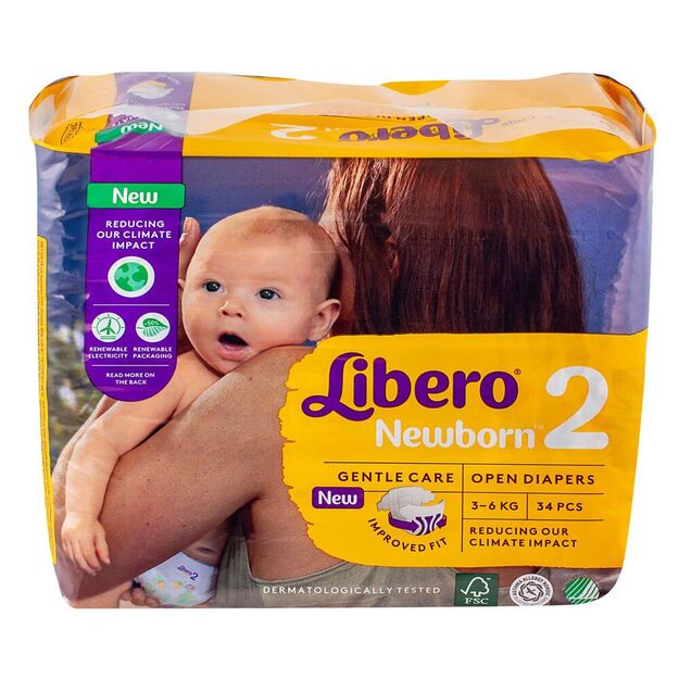 Libero Newborn Dydis 2 (3-6 kg) - 102 (3x34) vnt