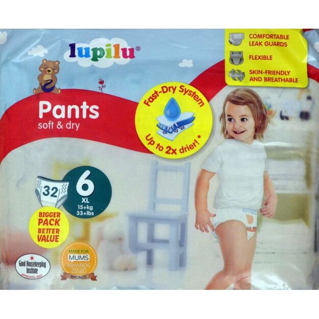 Lupilu Soft&Dry Pants Dydis 6 (15+ kg) - 64 (2x32) vnt