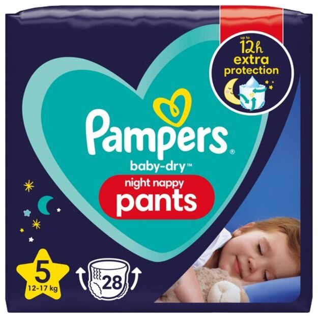 Pampers Baby Dry Night Nappy Pants Dydis 5 (12-17kg) - 28vnt 