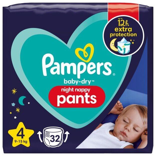 Pampers Baby Dry Night Nappy Pants Dydis 4 (9-15kg) - 32vnt 